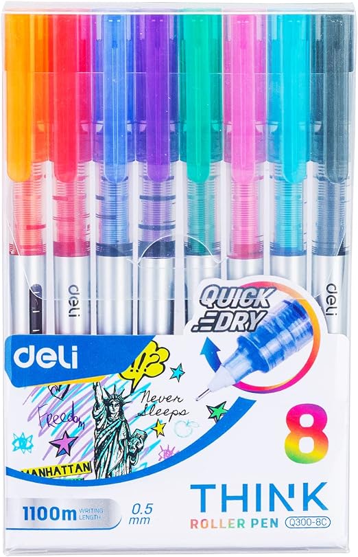 Deli  8-Piece Set of 0.5mm Erasable Gel Pens, Rollerball