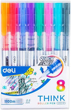8-Piece Set of 0.5mm Erasable Gel Pens, Rollerball-Shaped, . Deli
