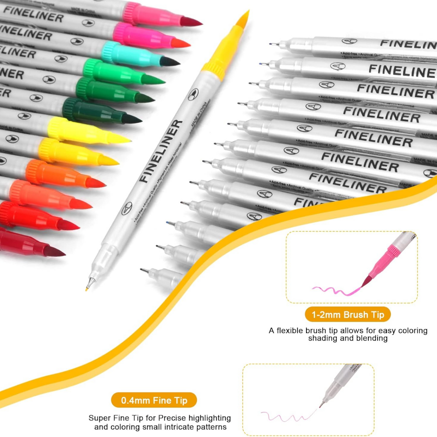 Dual Brush Marker Pens for Coloring, Artist Fine &amp; Brush Tip Marker Set,