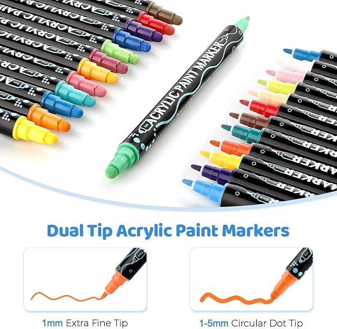 24 Colors Dual Tip Acrylic Paint Pens Markers