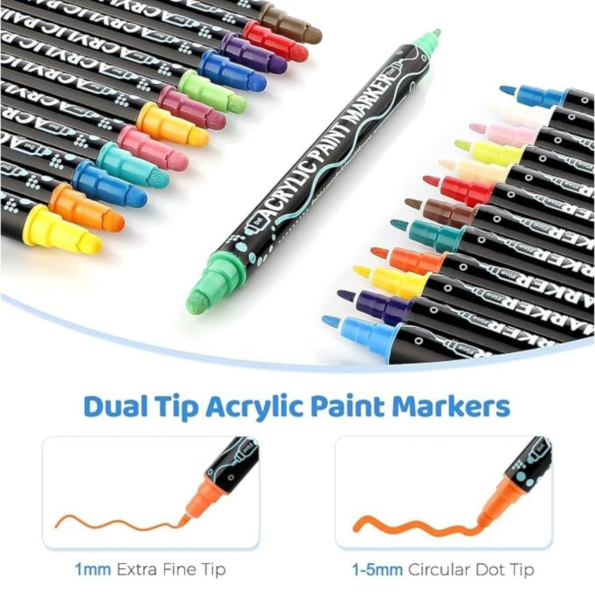 24 Colors Dual Tip Acrylic Paint Pens Markers