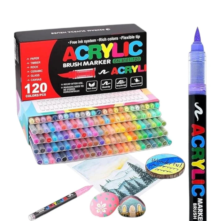 120  Set of Soft Brush Tip Acrylic Markers, Quick-Drying Waterproof