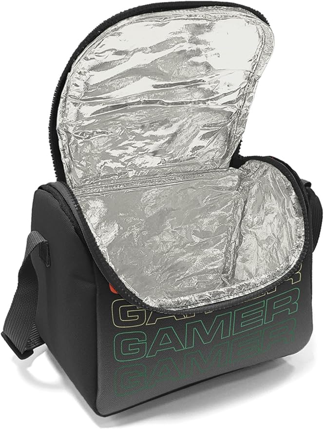 Coral High Kids Black Gray Gamer Patterned Thermo Lunch Bag