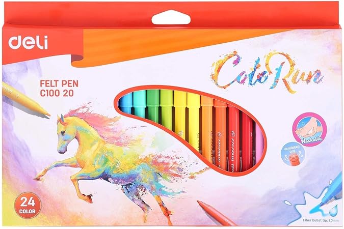 Deli C100 20 Felt Pen Washable Colors Pack Of 24 Colors 1.0 mm
