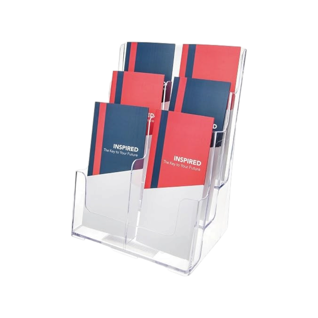 Elite Stationery House clear acrylic 3-tier literature display holder for wall or desktop use with brochures