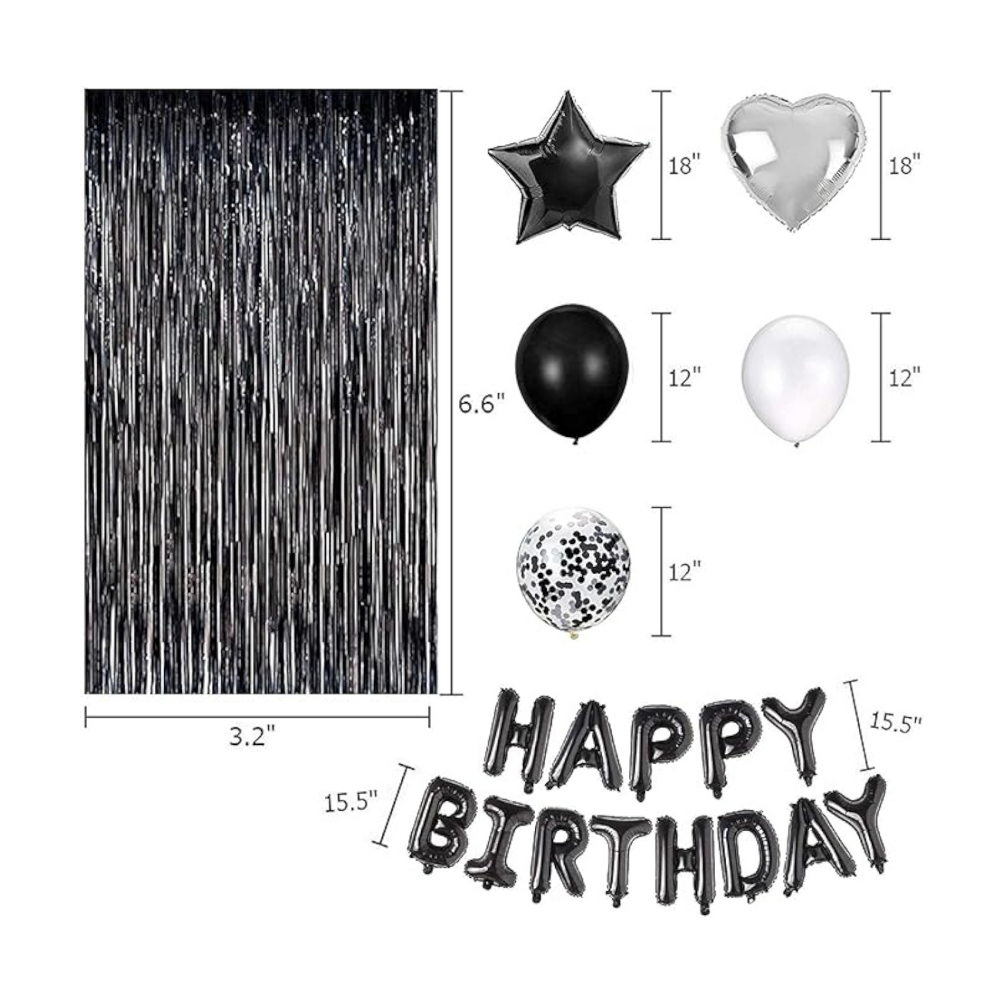 Black Birthday Party Decorations Set