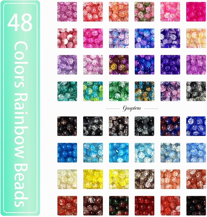 1200PCS 8mm Glass Beads Bracelet Making Kit, 48 Colors