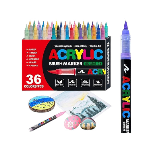 36 Colors Acrylic Paint Pens - Soft Brush Tip, Quick-Drying, Waterproof