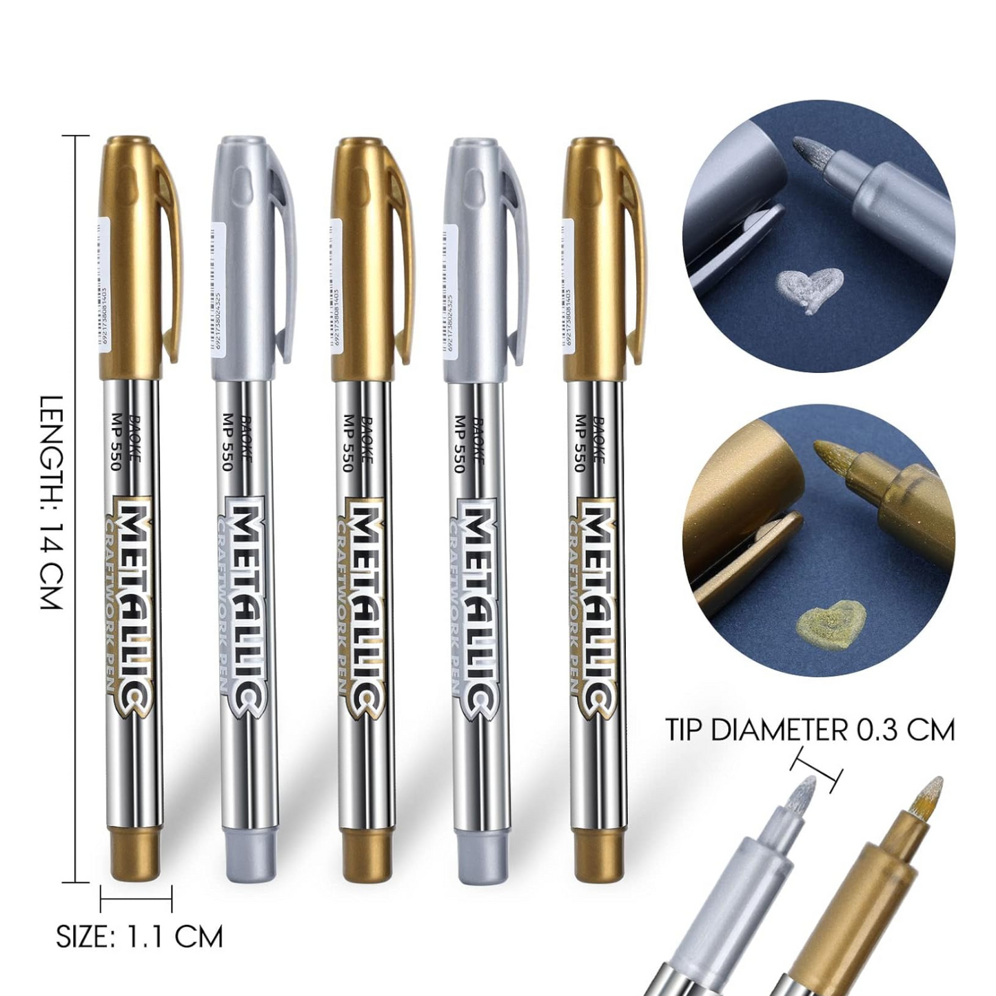 Gold Pens Silver Pen Metallic Marker, 5pcs Permanent Markers