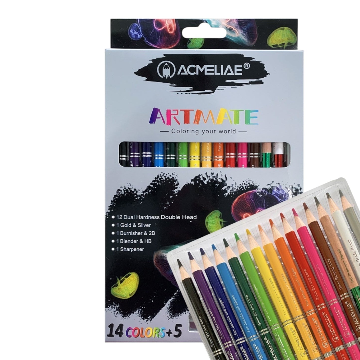 Acmeliae Round Colored Pencils: 14 + 5 - Piece Set with Metallic Pencils