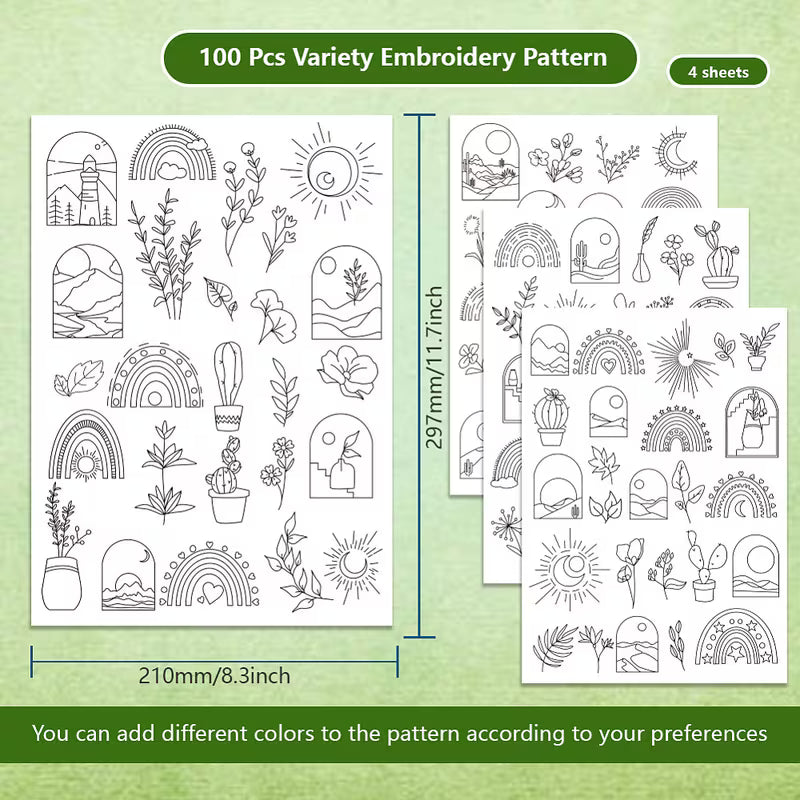1 set 4 Sheets 29.46x20.83 cm Stick and Stitch Embroidery Patterns Non-woven Fabrics Water Soluble