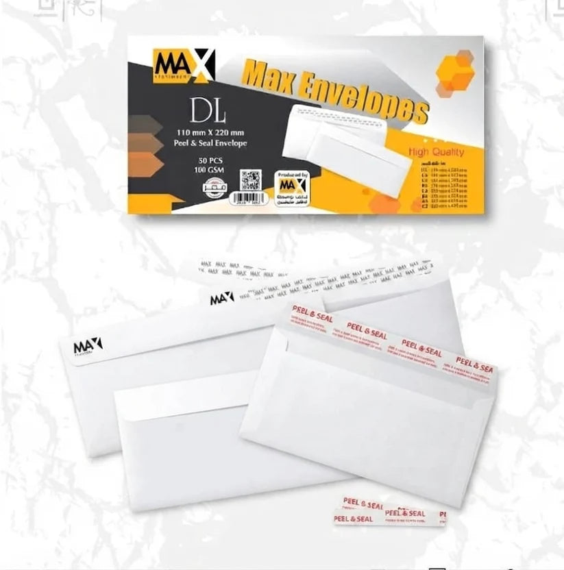 50 Packs  Self-adhesive envelope -Plain - Size DL 110 mm x 220 mm