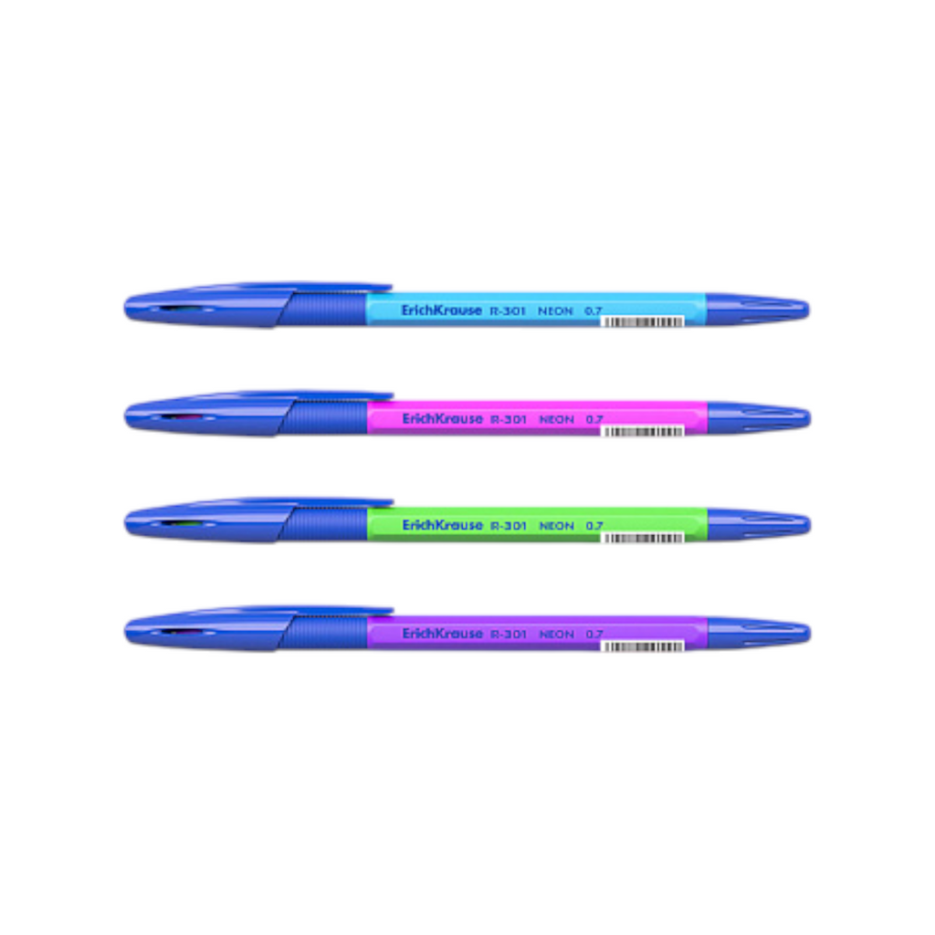 Ballpoint pen Erich Krause R-301 Stick & Grip Neon 0.7 Blue / 1 Pen