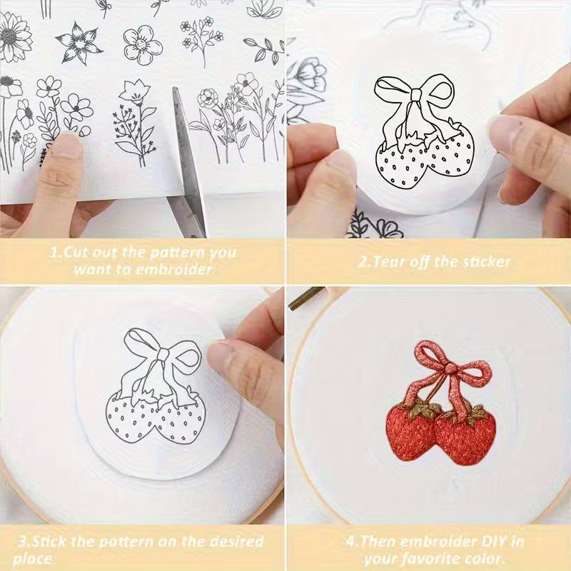 4pcs Set of Water Soluble Embroidery Pattern Sewing Auxiliary Stickers