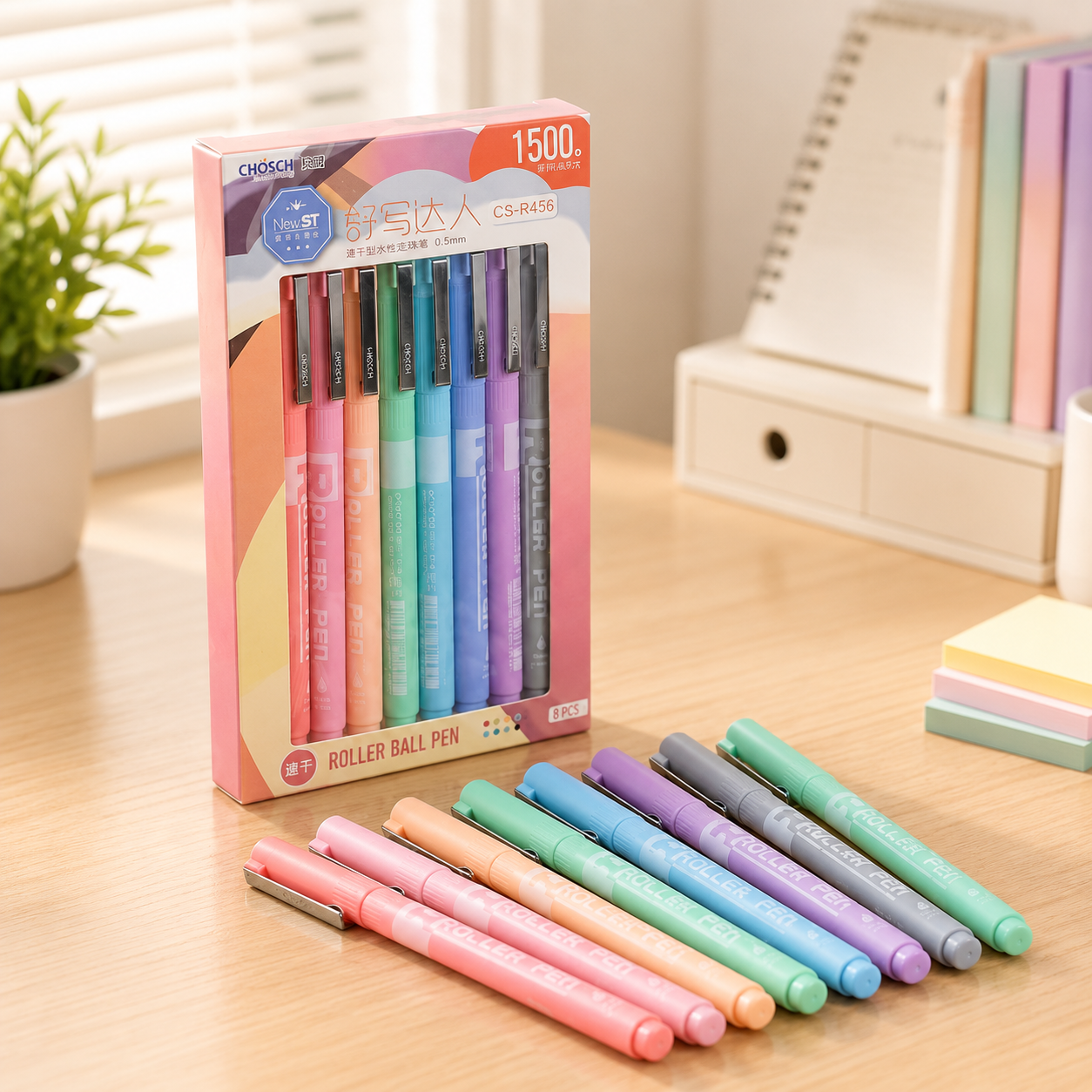 Chosch CS-R456 Roller Pen Set, 8 Pastel Colors