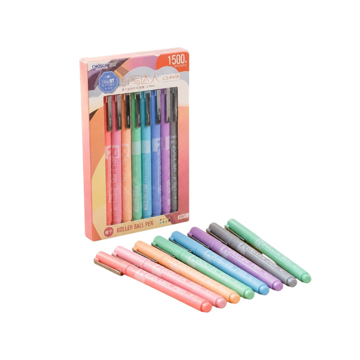 Chosch Roller Pen Set, 8 Pastel Colors CS-R456