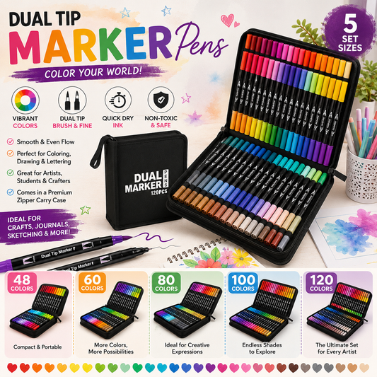 Markers for Adult Coloring Books: Brush Pens Dual Brush Fine Tip Drawing Pens Water-Based Coloring Markers