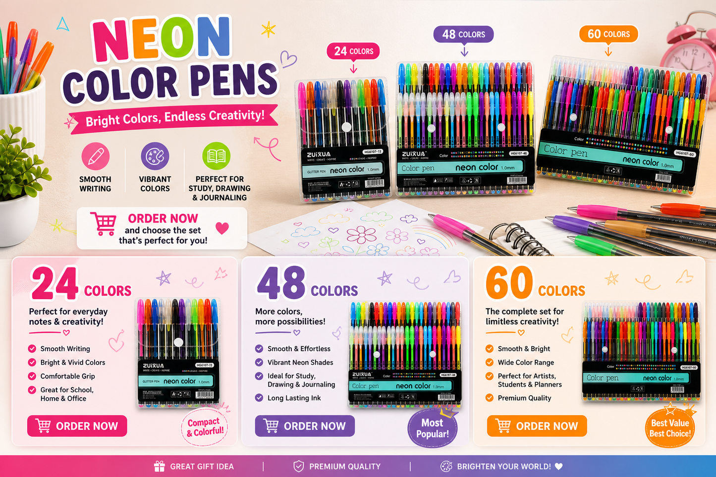 Unique Colors (No Duplicates) Gel Pens