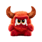 Elite Stationery House red fuzzy monster sticker with horns and large eyes, perfect for decorating journals.