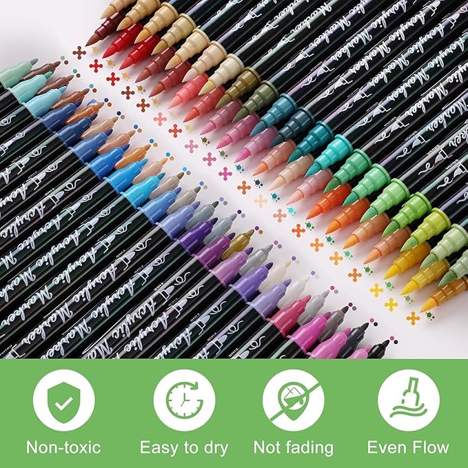 Markers for Adult Coloring Books: Brush Pens Dual Brush Fine Tip Drawing Pens Water-Based Coloring Markers