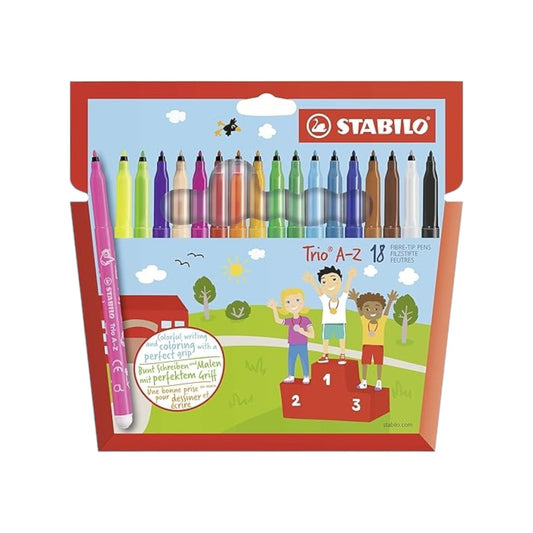 Stabilo trio A-Z, Set of 15 Fibre Tip Colors + 3 Free Neon Colors