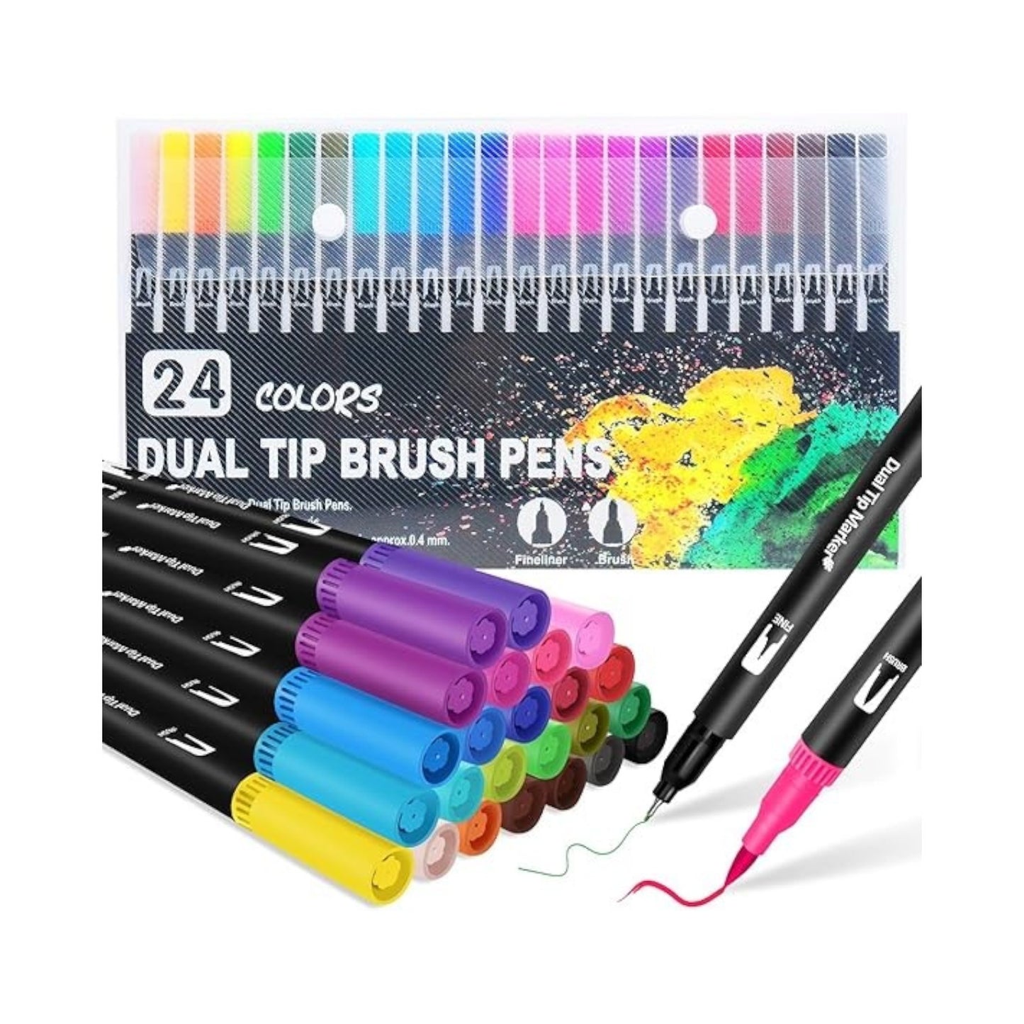 Dual Brush Marker Pens, 24 Colors Art Markers with Fine and Brush Tip