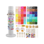 Elite Stationery House clay bead kit with 14,610 pieces in 56 colors, including letter beads, charms, and elastic cords.