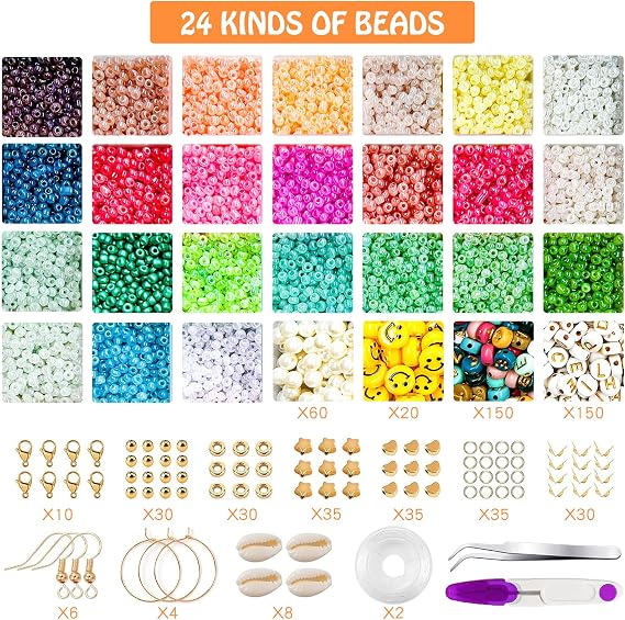 24 Colors 24000 PCS Glass Seed Beads for Jewellery Making,