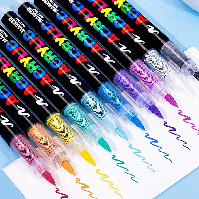 Soft Brush Tip Acrylic Markers, Quick-Drying Waterproof