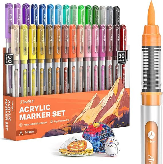 30  Colors JusArt  Acrylic Paint Markers Brush Tip, Automatic Ink Control (Copy) (Copy)