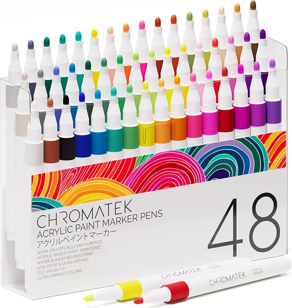 48 Vibrant Opaque Colors. Acrylic Paint Pens for Rock Painting