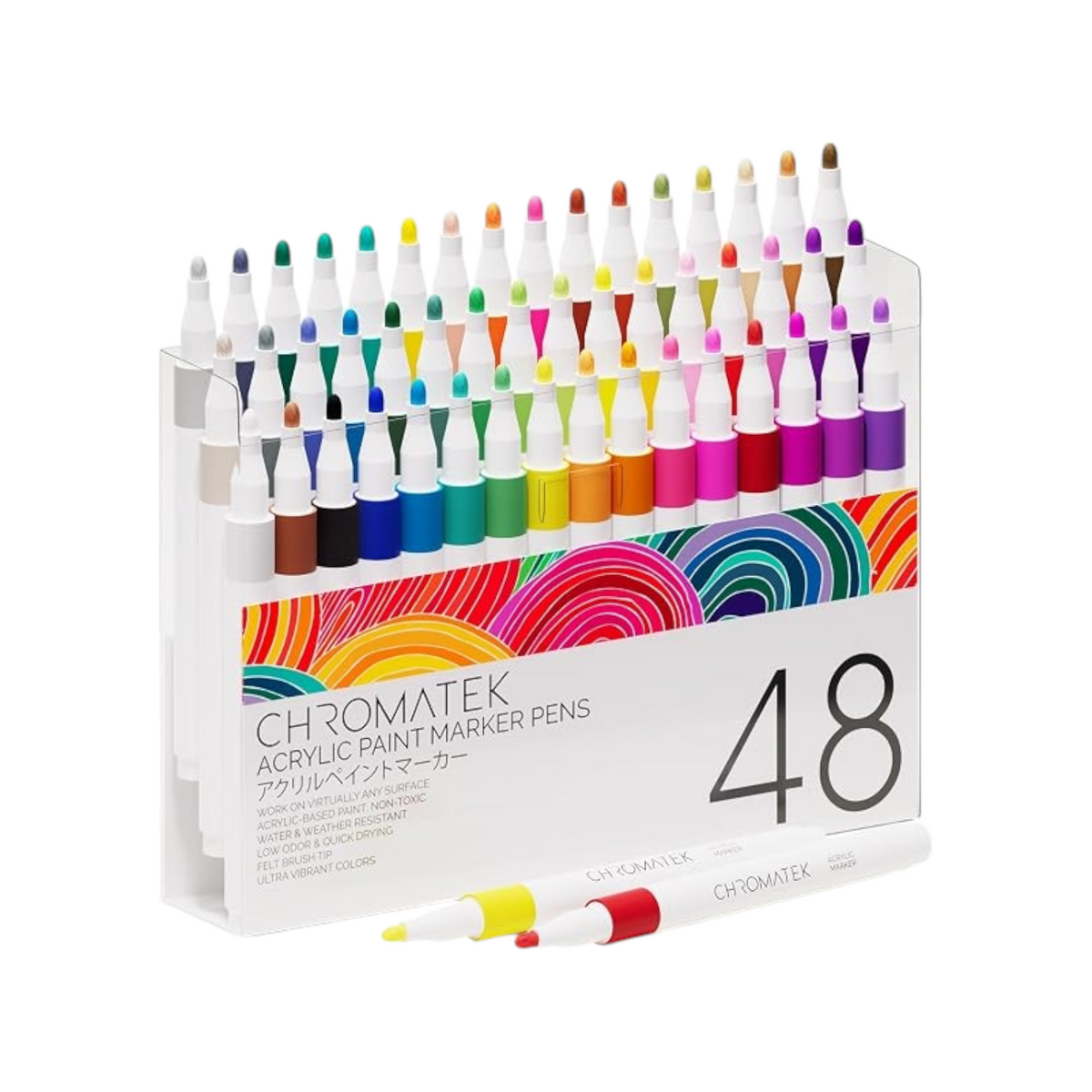 Elite Stationery House CHROMATEK 48 vibrant opaque acrylic paint pens in a clear display case for art projects