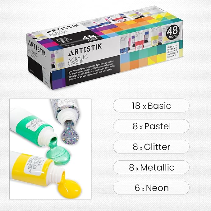 ARTISTIK Acrylic Paint Set - 48 Piece Set (48 x 22ml) Tubes