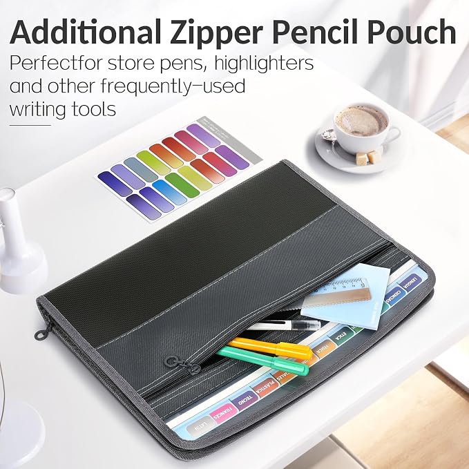 Accordion File Organizer with Safe Zipper, 12 Pocket Expanding File Folder