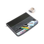 Elite Stationery House grey 12-pocket accordion file organizer with a secure zipper and front pencil pouch on a desk.