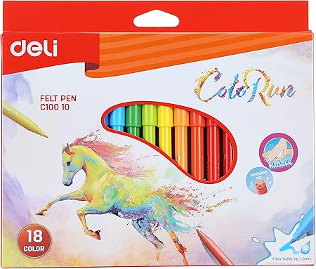 Deli C100 20 Felt Pen Washable Colors Pack Of 24 Colors 1.0 mm
