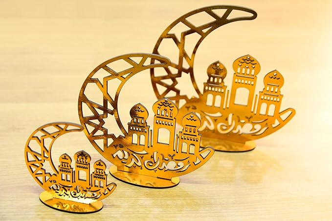 Crescent Set 3 Different Sizes For Ramadan Decor Wood Laser Luxury Shape 2