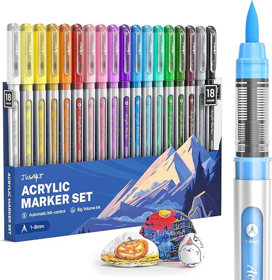 18 Colors JusArt  Acrylic Paint Markers Brush Tip, Automatic Ink Control (Copy)