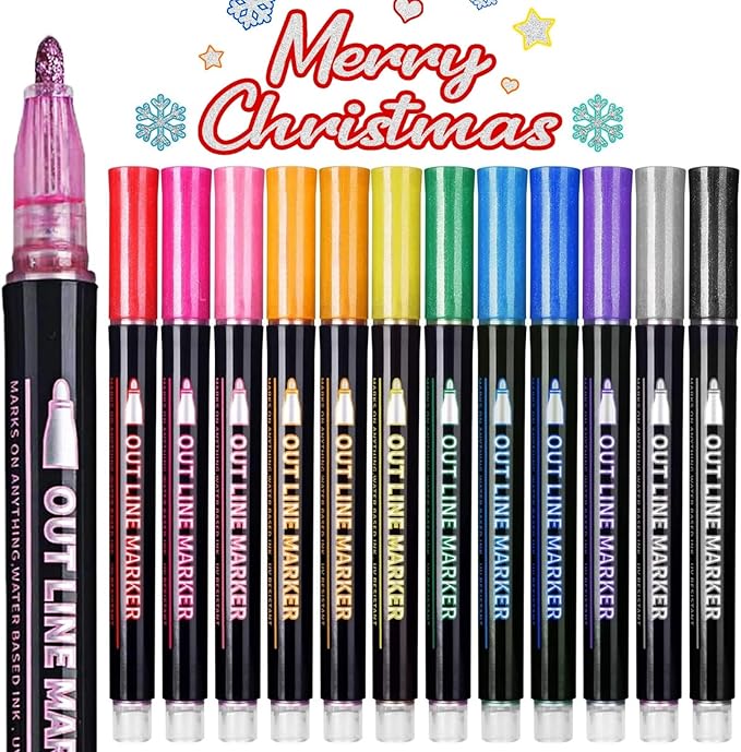 Double Line Outline Pen, Self-Outline Metallic Markers, 12/24/36/48 Colors