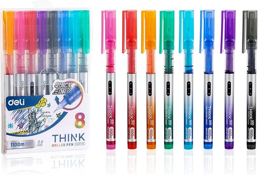 Deli 8 Pieces Rolling Ball Pens, 0.5 mm Extra Fine Point Pens