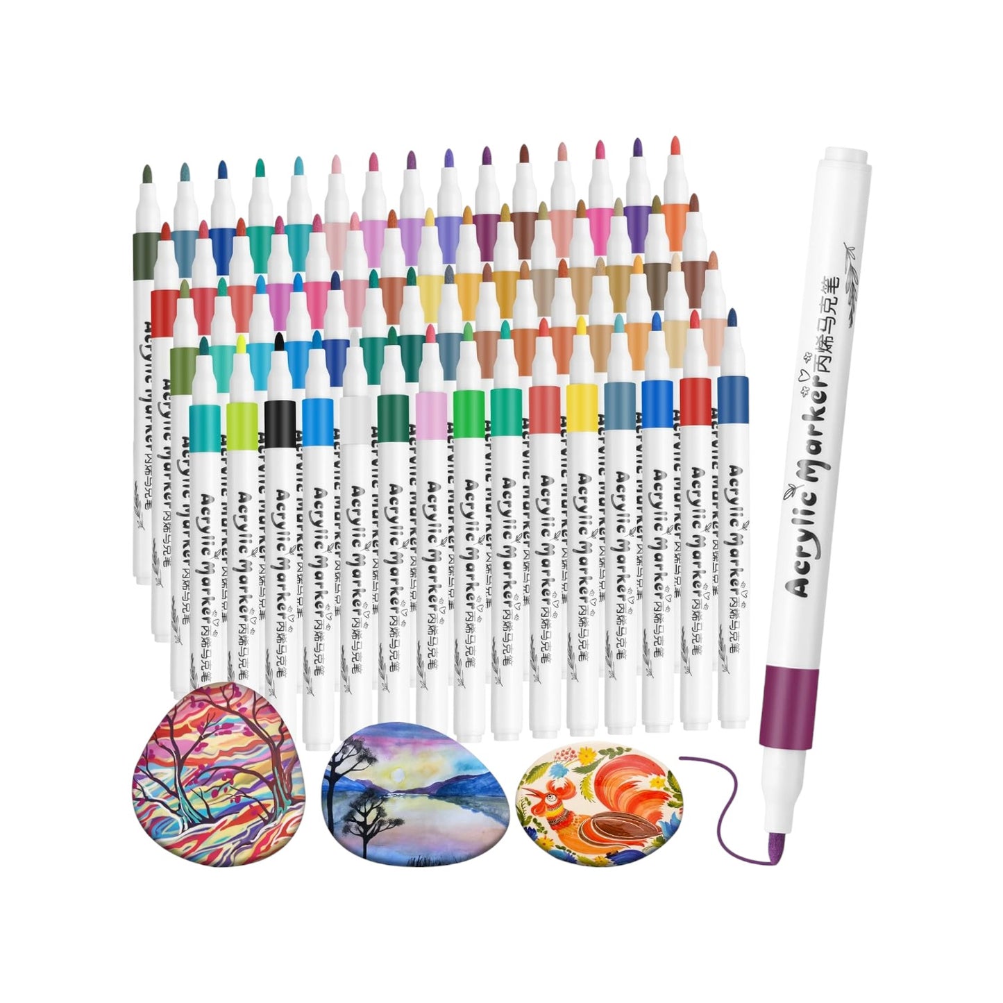 60 Colours Acrylic Paint Pens Markers, Acrylic Paint Pens for Painting Rock, Wood, Metal, Canvas, Fine Tip