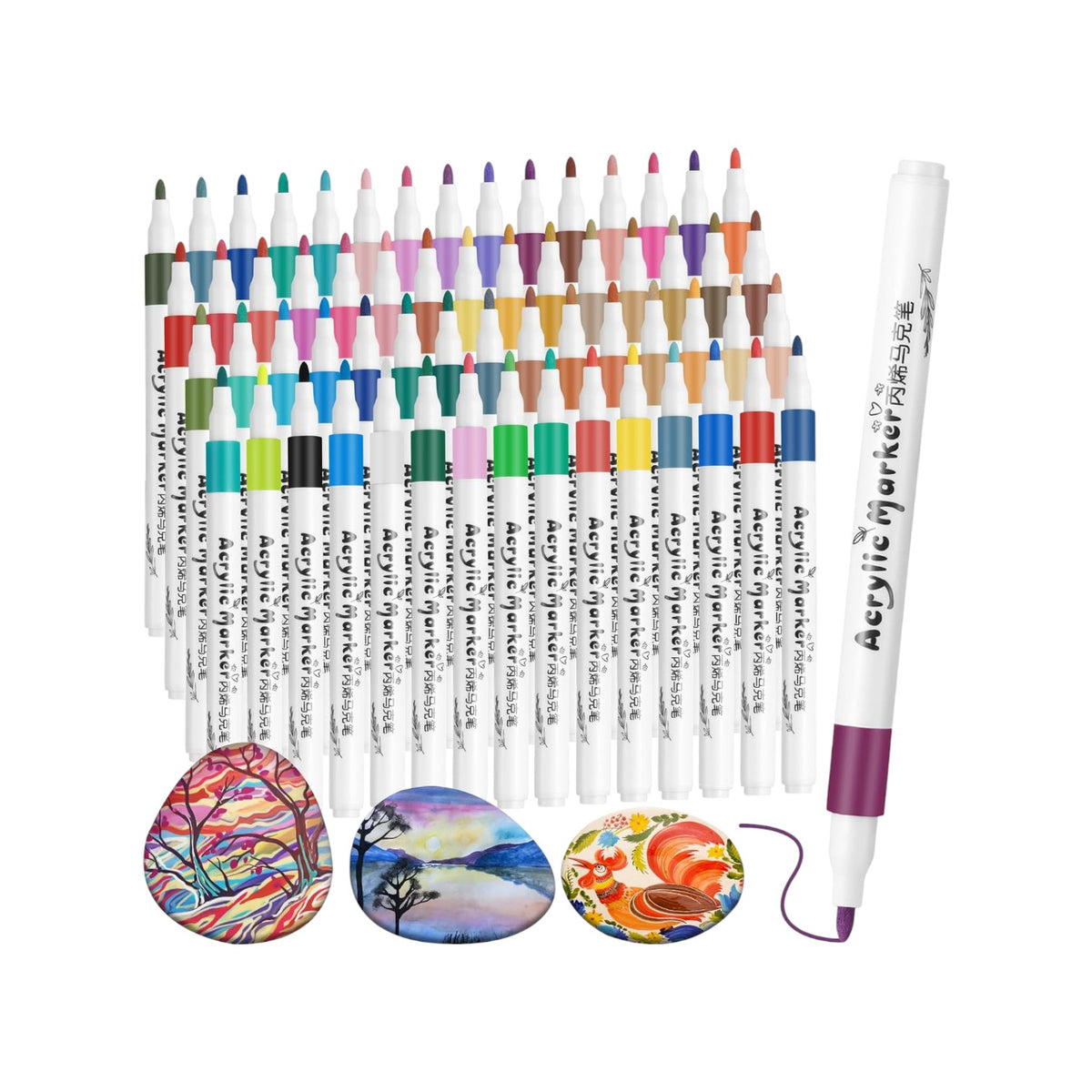 60 Colours Acrylic Paint Pens Markers, Acrylic Paint Pens for Painting Rock, Wood, Metal, Canvas, Fine Tip