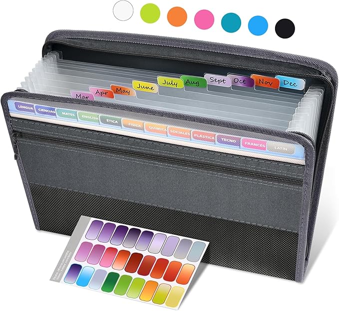 Accordion File Organizer with Safe Zipper, 12 Pocket Expanding File Folder