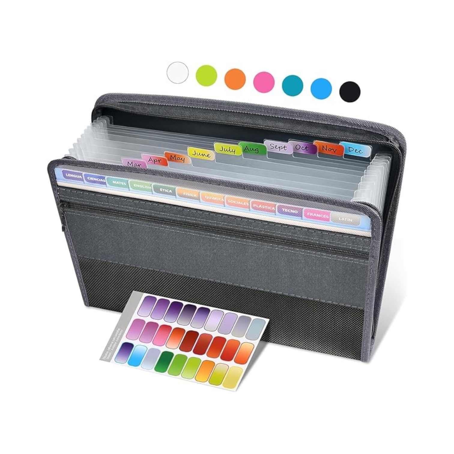 Elite Stationery House grey 12-pocket expanding accordion file organizer with secure zipper and front pencil pouch