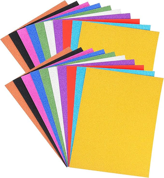 20 Sheets Glitter A4 Coloured Cardstock - Thick Sparkly Paper