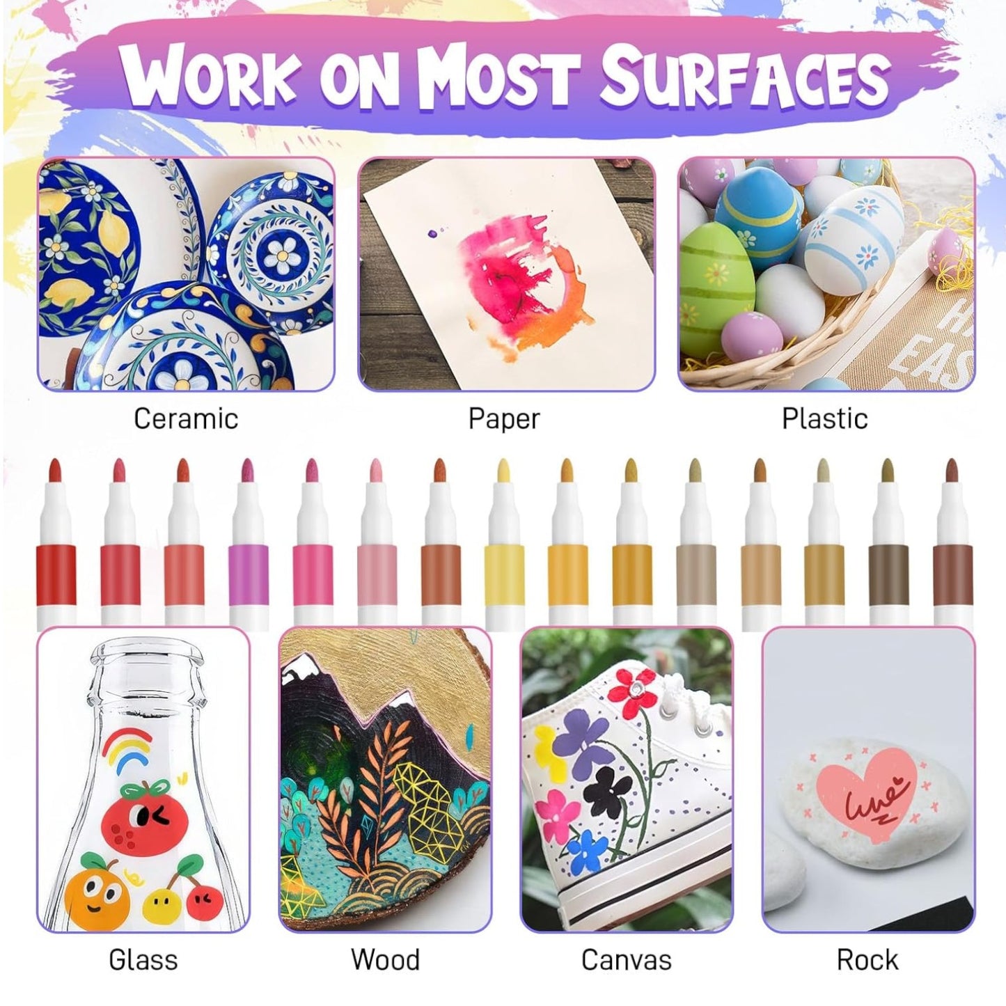 60 Colours Acrylic Paint Pens Markers, Acrylic Paint Pens for Painting Rock, Wood, Metal, Canvas, Fine Tip
