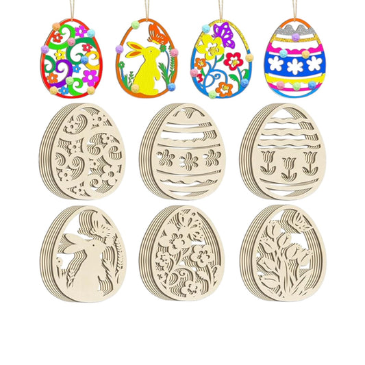 36PCS Wooden Easter Ornaments to Paint, 6 Styles DIY Blank Unfinished Wood Egg Cutouts
