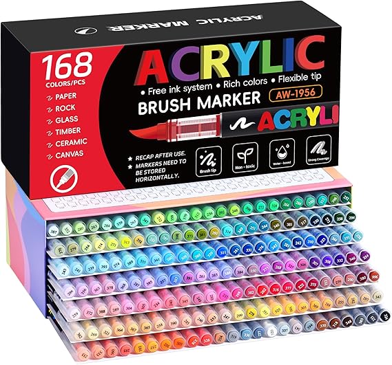 Soft Brush Tip Acrylic Markers, Quick-Drying Waterproof