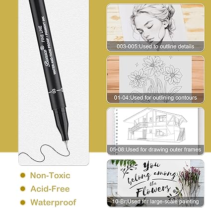 Black Fineliner Pens - 8 Set