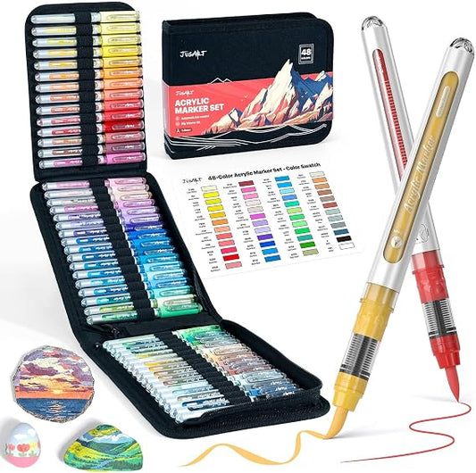 48 Colors JusArt  Acrylic Paint Markers Brush Tip, Automatic Ink Control